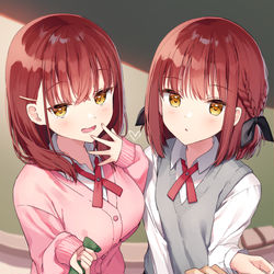 This is a pixiv picture whose title is 後輩の双子に好かれすぎて困っています.