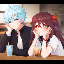 This is a pixiv picture whose title is Cafe Date♥.