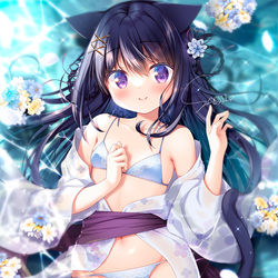 This is a pixiv picture whose title is 水辺の黒猫.