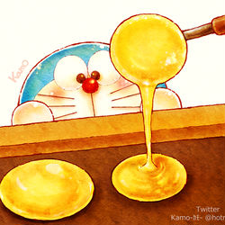 This is a pixiv picture whose title is どら焼きをジッと待つドラえもん.