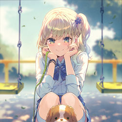 This is a pixiv picture whose title is パパ活ＪＫの弱みを握ったので、犬の散歩をお願いしてみた。.