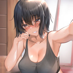 This is a pixiv picture whose title is 黒髪ショートちゃん　カラー版.