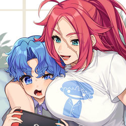 This is a pixiv picture whose title is ドレイク姐さんに絡まれシンジくん(8才).