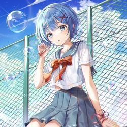 This is a pixiv picture whose title is JK レム / JK Rem.