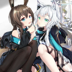This is a pixiv picture whose title is Amiya with Rosmontis <3.