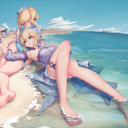 This is a pixiv picture whose title is 你怎么冲的到处都是啊（指海浪）.