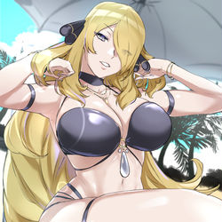 This is a pixiv picture whose title is シロナさんのヒモになってサンオイル塗らされたい・他.