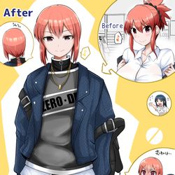 This is a pixiv picture whose title is 夫婦で性別入れ替えてみた.