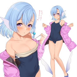 This is a pixiv picture whose title is スク水の人魚.