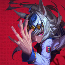 This is a pixiv picture whose title is 芦毛の怪物.