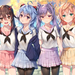 This is a pixiv picture whose title is 胡桃 甘雨 刻晴 烟绯 | Genshin Impact.