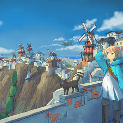 This is a pixiv picture whose title is 風車の街.