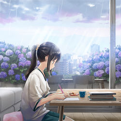 This is a pixiv picture whose title is 梅雨の日の自習.