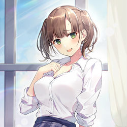 This is a pixiv picture whose title is 「いや～暑いね！ごめん、もうちょっとこのままでいさせて～！」.