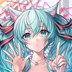 This is a pixiv picture whose title is 猫ミクChan♥︎♥︎♥︎.