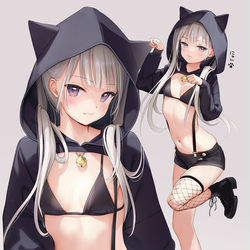 This is a pixiv picture whose title is へそ出しねこみみフーディー.