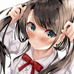 This is a pixiv picture whose title is 手ツインテスバ.