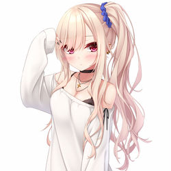 This is a pixiv picture whose title is オフショルニットのサイドテール.