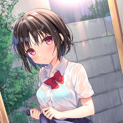 This is a pixiv picture whose title is 突然の雨と優ちゃん.