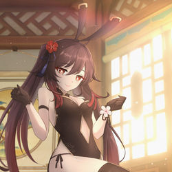 This is a pixiv picture whose title is Hu tao (With background).
