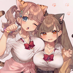 This is a pixiv picture whose title is ギャル巨乳×チビ巨乳.