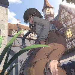 This is a pixiv picture whose title is 【裸足】烫脚的石板路.