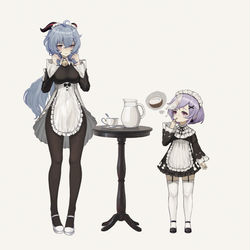 This is a pixiv picture whose title is Maid 甘雨&七七.