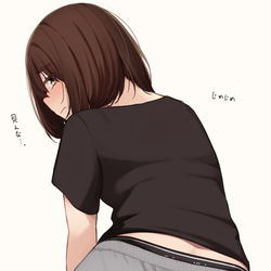 This is a pixiv picture whose title is 汗をかいてしまって下着のラインが出てしまう腐れ縁元同級生.