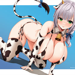 This is a pixiv picture whose title is 牛柄ビキニノエル団長.