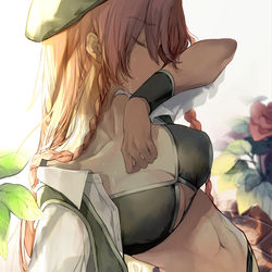 This is a pixiv picture whose title is 暑い日に水着で働く紅魔館の番人.