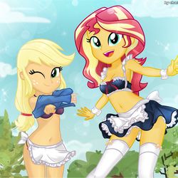 This is a pixiv picture whose title is Maid Sunset and Applejack.