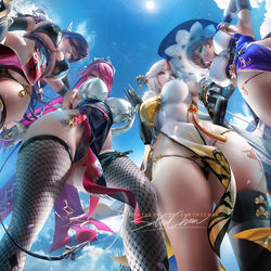 This is a pixiv picture whose title is 原神のお姉様達 Genshin Onee san 原神大姐姐.