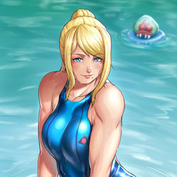 This is a pixiv picture whose title is 競泳水着サムス.