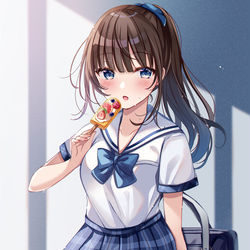 This is a pixiv picture whose title is 「ひとくち食べる？」.