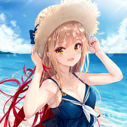 This is a pixiv picture whose title is 彼女とビーチデート.
