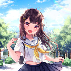 This is a pixiv picture whose title is 「見てみて先輩！今日から夏服です！」.