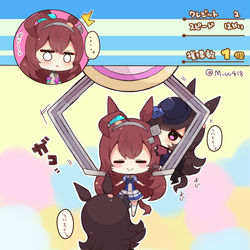 This is a pixiv picture whose title is ミホノブルボンを狙うとライスシャワーがついてくる.