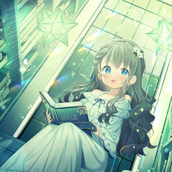 This is a pixiv picture whose title is 月明かりと書庫.
