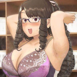 This is a pixiv picture whose title is 脱衣所のぽっちゃり下着お姉さん.