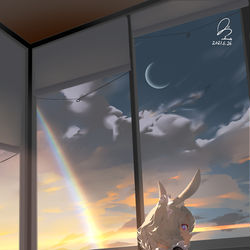 This is a pixiv picture whose title is 傍晚摸鱼时所见的景色.