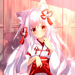 This is a pixiv picture whose title is 白狐巫女さんたくしあげ.