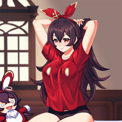 This is a pixiv picture whose title is 原神 - Serenitea Pot with Amber.