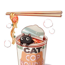 This is a pixiv picture whose title is 猫カップヌードル.