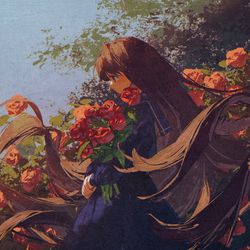 This is a pixiv picture whose title is 斜陽.