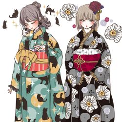 This is a pixiv picture whose title is ネコ×モノクロ花.