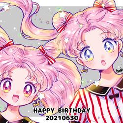 This is a pixiv picture whose title is うさぎ＆ちびうさ誕生日2021.