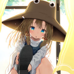 This is a pixiv picture whose title is 諏訪子さまが生足を見せてくれました.