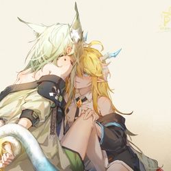 This is a pixiv picture whose title is 【自设♀博x菲0】凯尔希，你不逃吗.