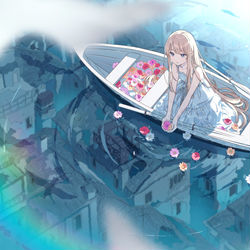 This is a pixiv picture whose title is 眠る街に花を.