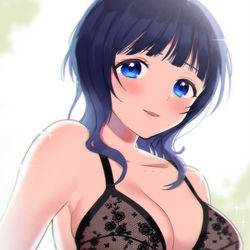 This is a pixiv picture whose title is 下着モデルのお仕事中の果林先輩.